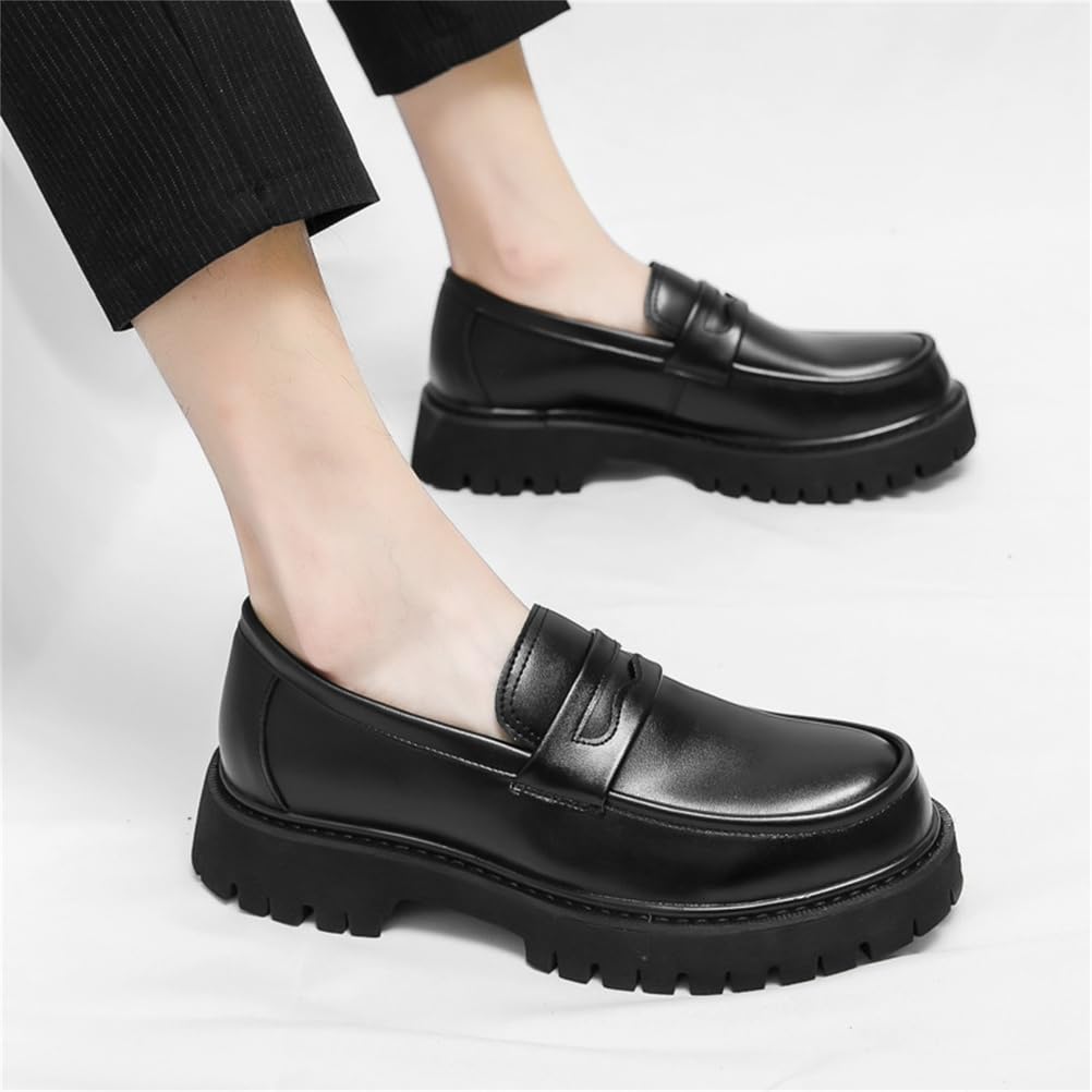 Mocasines De Plataforma para Hombre con Punta Redonda Sin Cordones De Cuero Informales para Trabajo Informal