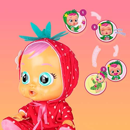 CRY BABIES Tutti Frutti Ella | Interactive Baby Doll with Real Tears & Strawberry Fruit Scented Pyjamas - Toys & lifelike baby doll for kids +18 Months