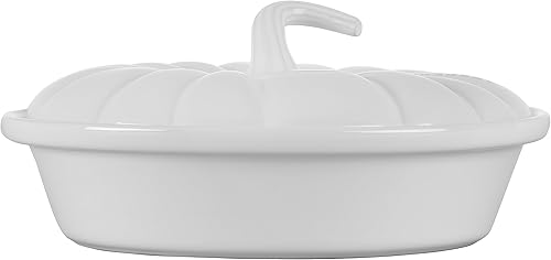 Miniatura 2 de Le Creuset Gres Figural Calabaza Panadero con tapa, 9 pulgadas, Blanco