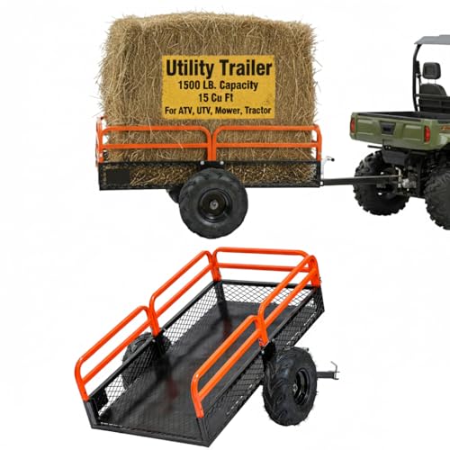 Houseables Utility Trailer, ATV Trailer, ATV Cart, Dump Cart for Lawn Tractor, Pull Behind Wagon, for Lawn Mower, UTV, Golf, Garden, Yard, Four Wheeler, Riding Mower, Tow Behind, Quad, 1500LB, 15 CuFt