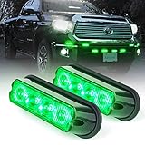 Xprite Green 4 LED 4 Watt Emergency Vehicle Waterproof Surface Mount Deck Dash Grille Strobe Light Warning Police Light Head with Clear Lens - 2 Pack
