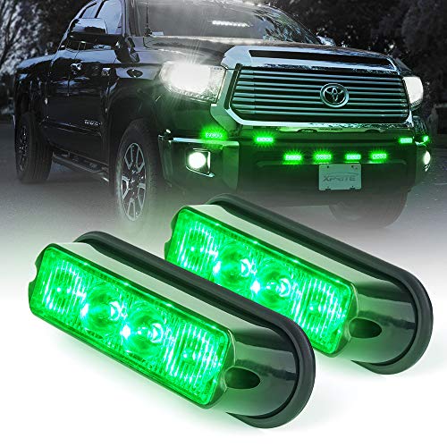 Xprite Green 4 LED 4 Watt Emergency Vehicle Surface Mount Deck Dash Grille Strobe Light Kits Warning Caution Flashing Light Head with Clear Lens - 2 Pcs
