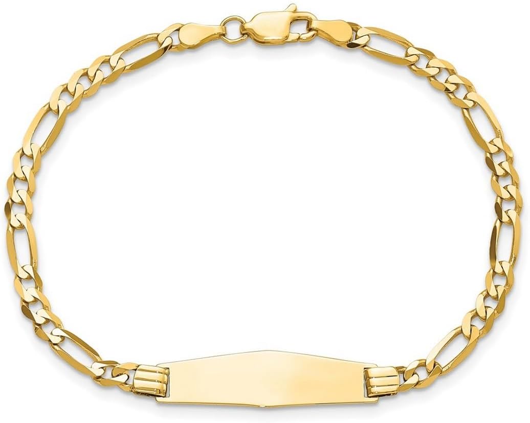 JewelryWeb 7.3mm 14k Solid Yellow Gold Figaro Soft Diamond Shape ID Bracelet Identification Bracelet for Women