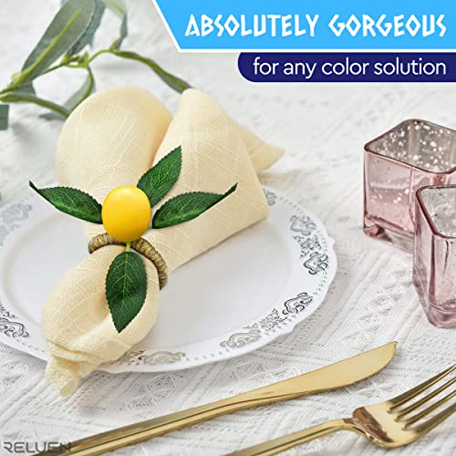 Lemon Napkin Rings Dining Table Set 8Pcs - Lemon Napkins Yellow Rings For Napkin Holders For Kitchen Decor - Farmhouse Decor Cloth Napkins Vine Leaf Spring Napkin Rings Thanksgiving Party Decoration #TOP5