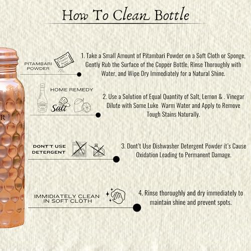 Image of Pure Copper Water Bottle - 1L Hand Made | Diamond Design With Leak-Proof Lid | Ayurvedic Copper For Health Benefits | Non-Toxic Metal Made | Everyday Healthy Drinkware