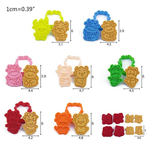 Xdodnev Cortadores de biscoito, molde de biscoito prensável de ano novo chinês 3D em forma de gado