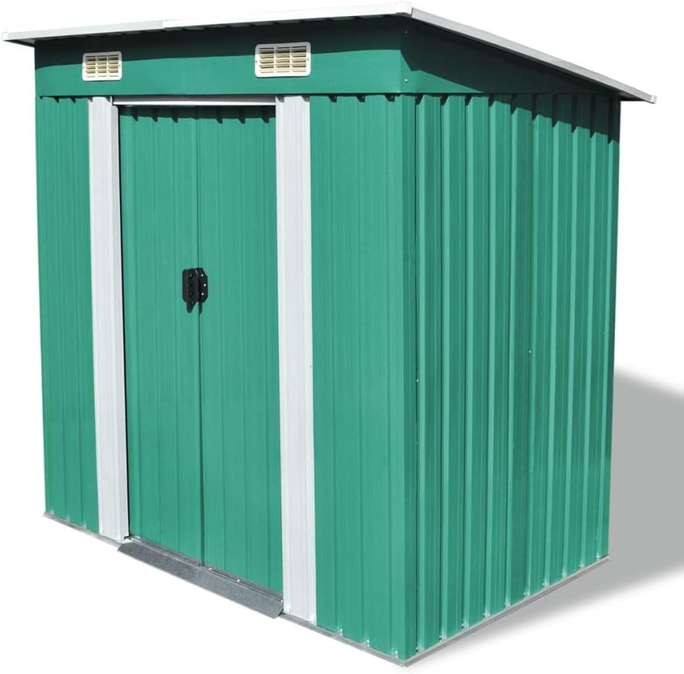 FAMIROSA Garden Storage Shed with Vents, Metal Steel Garden Shed Double Sliding Doors Outdoor Cabin Wood Storage Shed House Patio Lawn Care Equipment Tool Supplies 74.8"x48.8"x71.3" Green