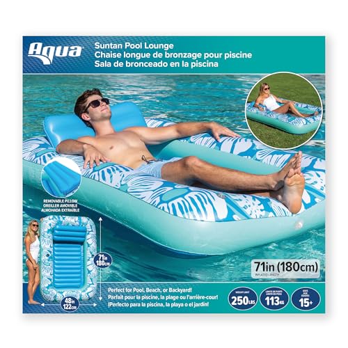 Aqua Inflatable Tanning Pool Lounger – Large (71 x 48 in) – Premium Pool Float with Cupholders and Removeable Pillow for Relaxation and Fun, Blue Flowers Pattern by Aqua LEISURE - Image 6