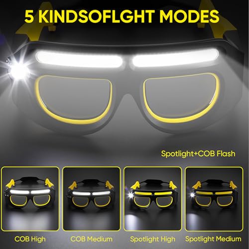 Gafas con Luz Frontal,Gafas Impermeables Recargables Con 5 Modos, LED con Sensor de Movimiento y Control Táctil - Para Actividades Nocturnas como Caminar Correr Ciclismo Senderismo Reparaciones - imagen 7