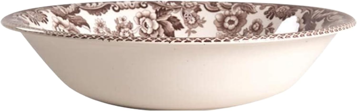 Spode Woodland Turkey Ascot Cereal Bowls, Set of 4 - Fine Earthenware Dinnerware with British Flowers Border - 8" Decorative Animal Design Serving Bowls for Salad, Dessert, Condiments