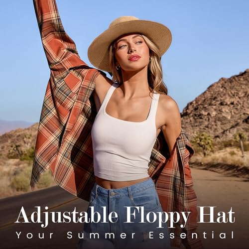 Image of Sun Beach Hats for Women,Wide Brim Straw Hats Womens with Chin Strap, Foldable Woven Sun Hat UV Protection