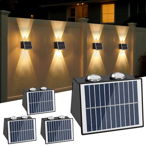 SternSinn Lampade solari per esterni, 4 Pezzi Lampada da Parete Solare per Esterni, 2 Modalità di Illuminazione, IP65 Impermeabile per Muro, Vialetto, Giardino, Facciate, Calda