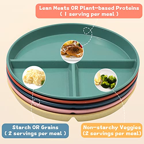 Dyb Dongyongbao Portion Control Plates 9Inch 5Ps， Round Divided Plates For Adults，3 Compartment Plates Plastic Reusable,Microwave And Dishwasher Safe… #TOP4