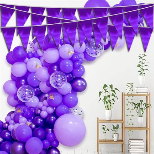 Image of 40M /130FT Purple Triangle Pennant Banner Flag Metallic Fabric Bunting Garland for Christmas Graduation Wedding Engagement Anniversary Bachelorette Birthday Bridal Shower Valentines Hen Party Supplies