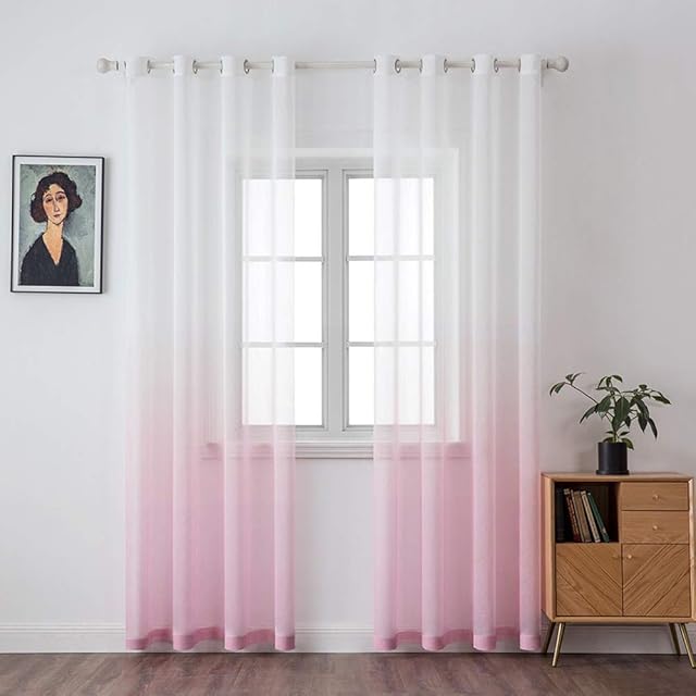 MIULEE 2 Panels Solid Color Sheer Window Curtains Smooth Elegant Window Voile Panels Drapes Treatment for Bedroom Living Room 55 W x 88 L Inch Pink