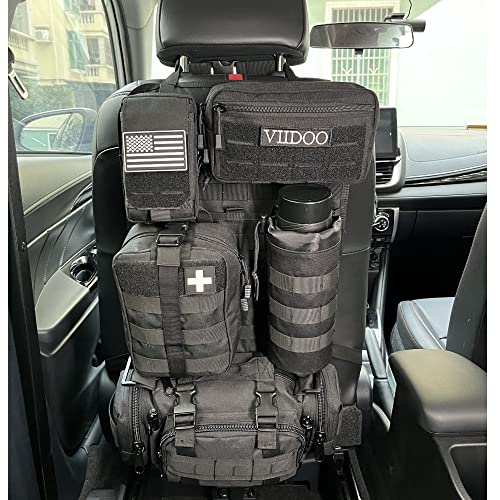 Upgrade Tactical Molle Seat Back Organizer with 5 Detachable Pouches, Universal Car Seat Back Bag Vehicle Organizers Panel Protector for Car Truck Jeep Vehicle (Black)