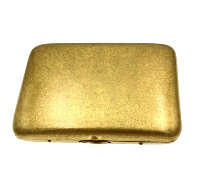 Collectable Vintage Solid Brass Copper Cigarette Case Holder Box,Slim Metal Cigarette Box Gold Cigarette Protector for 16 Regular Cigarettes