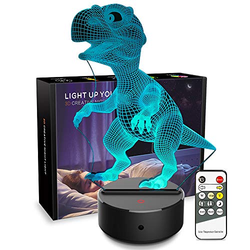BEISHIDA Night Light 3D Dinosaur 3D Lamp Optical Illusion Kids Night Light Animals 7 Colors Change LED Touch Table Desk Lamps with Remote for Boys Girls Bedroom Birthday Gifts (Dinosaur)