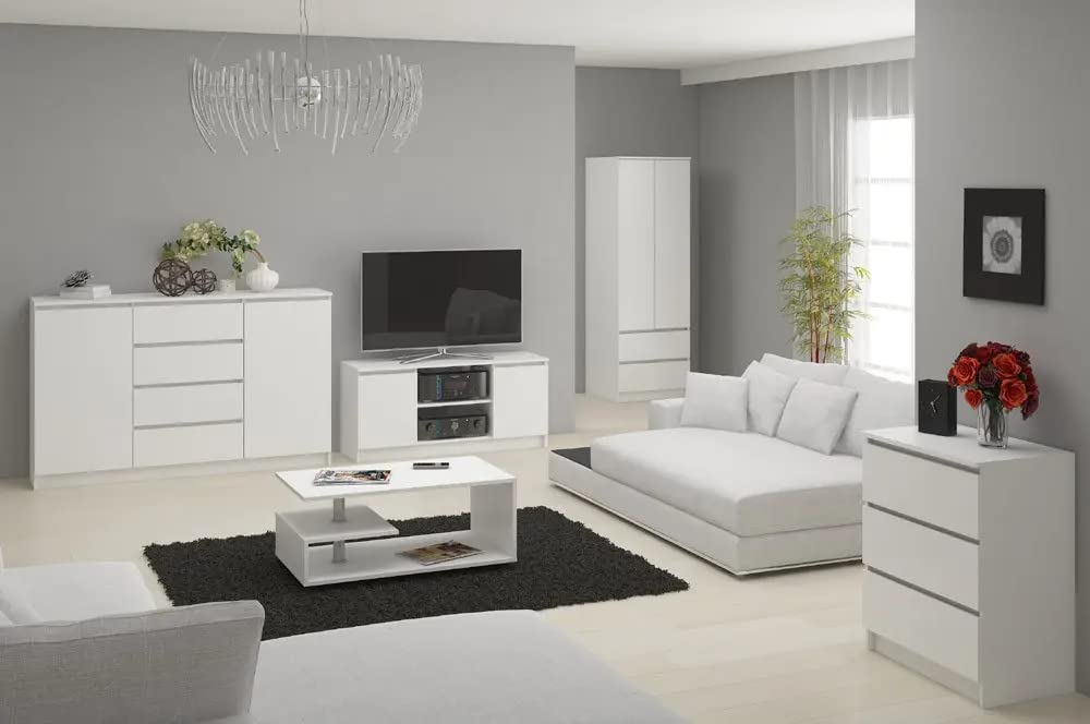 AKORD Cassettiera K60 con 6 Cassetti | Credenza Alta | Moderna Mobiletto per Soggiorno Sala da Pranzo Camera da Letto Corridoio Bagno | Armadio Cameretta | 60x130x40 cm, 43kg | Bianco
