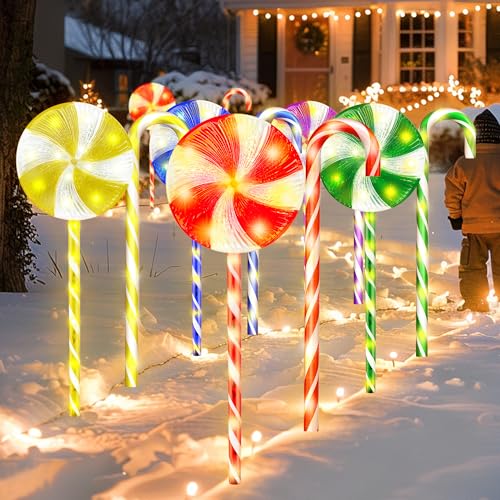 VINEROOF 10PK 8 Modes Flashing Christmas Candy Cane Lollipop Lights