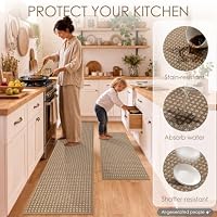 hicorfe Waffle Kitchen Runner Rugs Set of 2,Non Slip Kitchen Mats for Floor — image 6