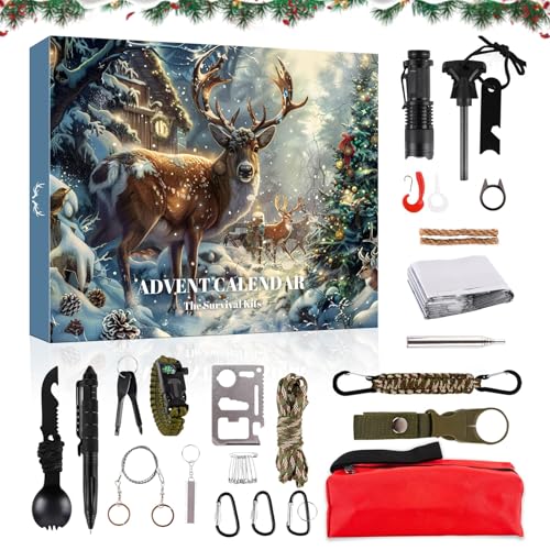 Survival Kit Adventskalender 2025 Männer, Survival Tools Adventskalender 24 Tage Weihnachtskalender 2025, Weihnachts Countdown Kalender, 2025 Männer Werkzeug Geschenk für Outdoor Enthusiasten