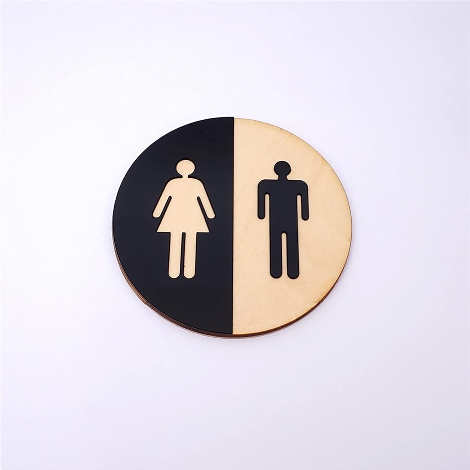 Toilet Sign 1 Piece Round Toilet Door Panel Men Women Wooden Bathroom Toilet Acrylic 3D Black Mirror Surface Wall Sticker (Style A 12 x 12 cm)