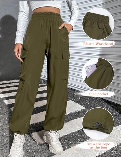 BMJL Womens Cargo Pants High Waisted Parachute Pants Wide Leg Baggy Y2K Trendy Trousers with Multiple Pockets2