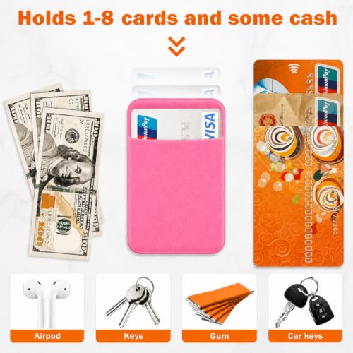 Image of Mizi (2 Pack Adhesive Phone Stretchy Wallet, Card Holder for Back of Phone Stick on Phone Cases for iPhone /Android /Samsung Galaxy - Hot Pink