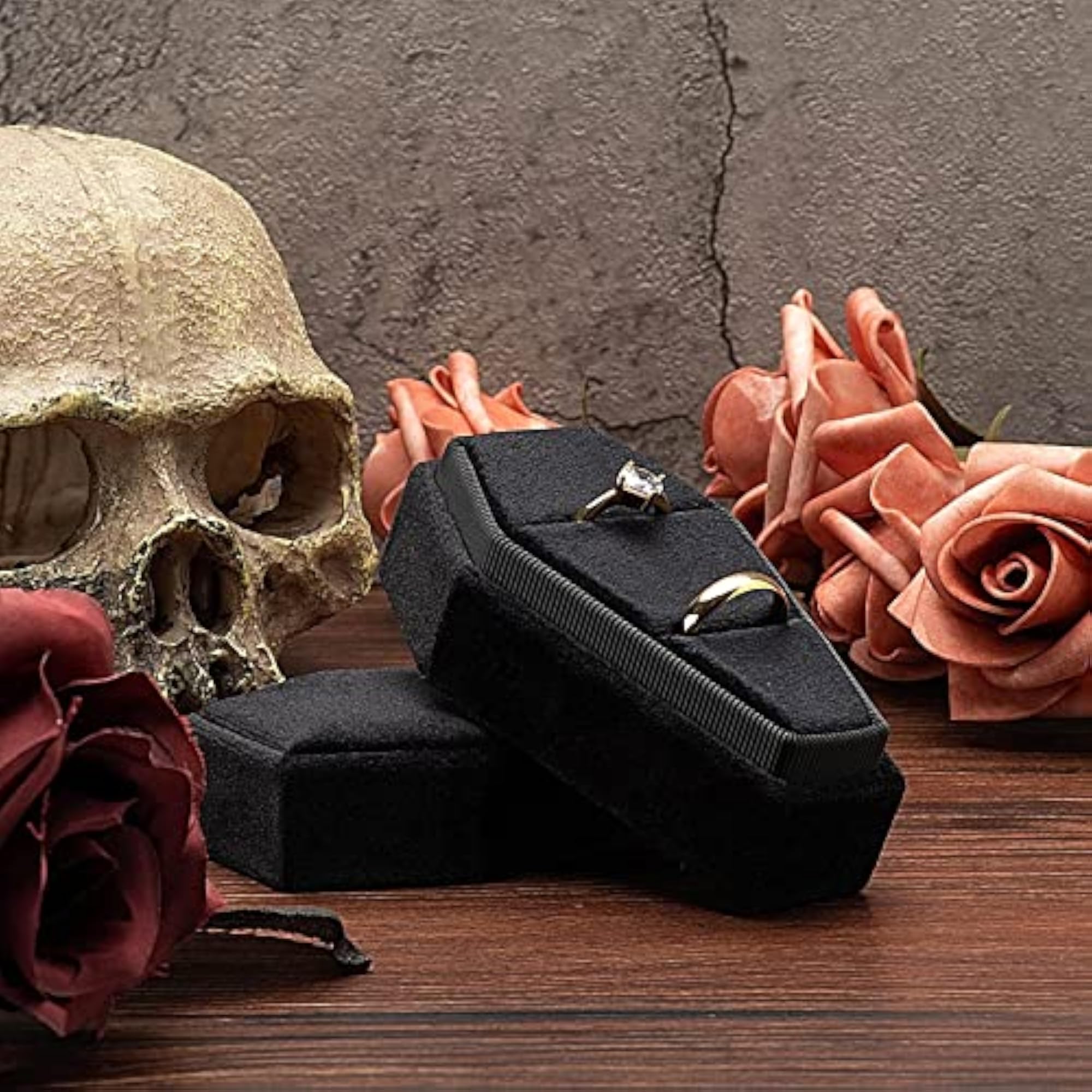 Black Coffin Velvet Box Double Display Holder
