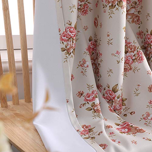 Image of Autumn Dream Rose Beige Blackout Soundproof Curtains Panels for Bedroom Grommet Top Floral Farmhouse Curtains Drapes for Living Room, Dining Room,52 by 96Inch