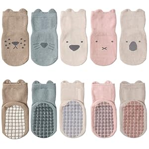 FedMois 5 Pairs Baby Kids Anti-slip Socks Cotton non skid Ankle Socks Animals