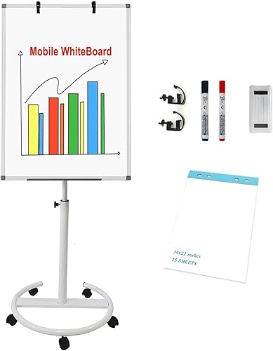 Vista 23 de Pizarra blanca móvil con soporte de 26 x 40 pulgadas, altura ajustable, pizarra blanca rodante sobre ruedas, pizarra magnética de borrado en seco