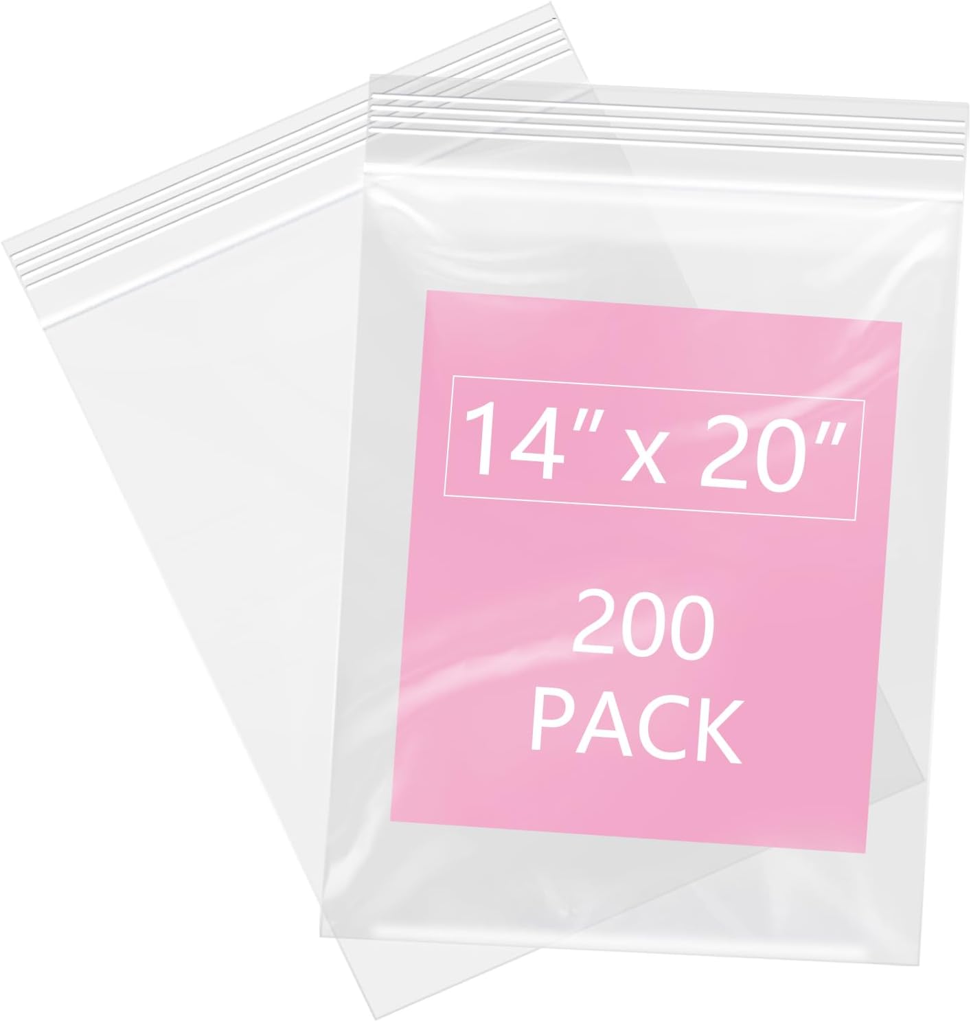 iMailer - 200 Pcs- 14" x 20" Large Zip Bags for Storage - Reclosable Plastic Zip Poly Bags for Clothing, T-Shirts, Pants