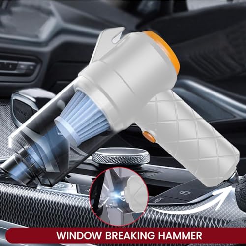 Image of JAYTOP Vacuum Cleaner for Car Use with Blower, Seat Belt Cutter & Window Hammer | Cordless Handheld Vacuum Cleaner for Wet & Dry Cleaning for Home /Office /Car /Keyboard /Travel /Sofa /Office (White)