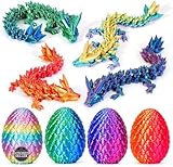 TBOLINE 4PCS 3D Printed Dragon Egg, Easter Basket Stuffers for Kids, Prefilled Easter Eggs with Toys Stuffed Egg Hunt Fillers, 3D-Printer Animals Fidget Toys Small Dinosaur Eggs for Kids Boys