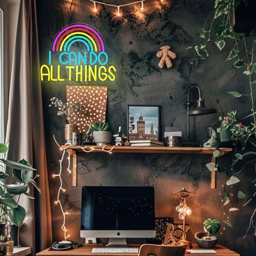 Image of I CAN DO ALL THINGS Neon Lights, LED Neon Signs for Wall Decor, Rainbow Neon Light Sign Neon Room Decor,USB Night Lights for Bedrooms,Bookshops,Libraries, Classrooms,Florists, Parties, Holiday Gifts (16.5*12.6in)