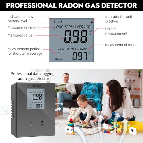 Home Radon Detector, Portable Radon Meter, Long and Short Term Home Radon Monitor, Battery-Powered, Prevent Excessive Radon Levels, Keep Your Health, Gray, Grey, BG-005 - Image 4