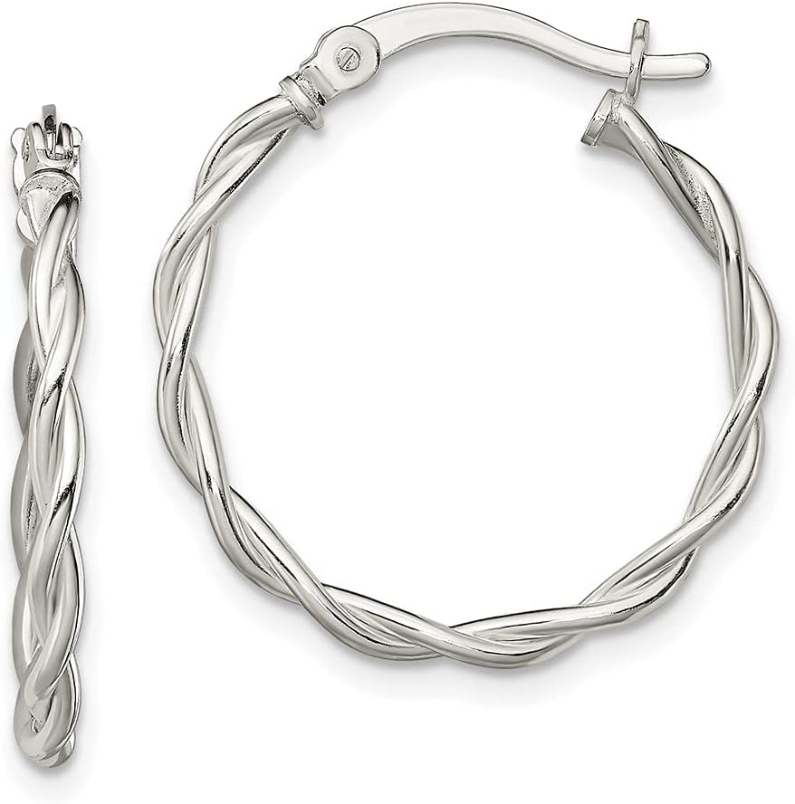 Diamond2Deal 925 Sterling Silver Round Braided Hoop Earrings (L-23.6 mm W-22.2 mm)