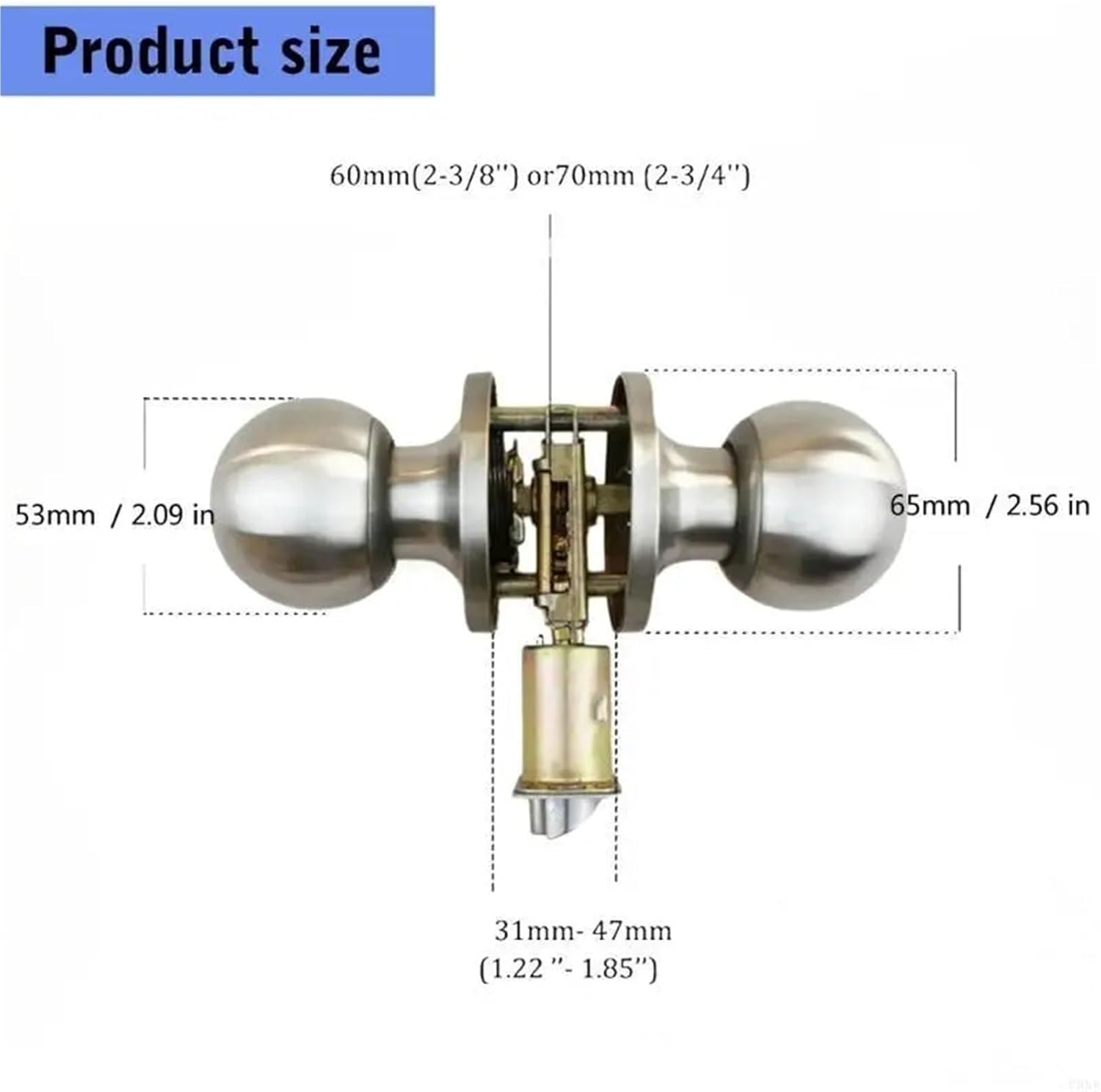 Round Door Knob Set, Stainless Steel Non-Locking Doorknob with Smooth Rotation for Interior Room Doors