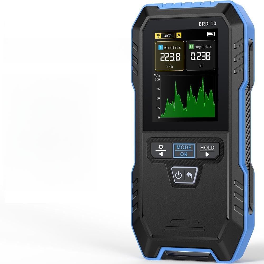 ERD-10 EMF Meter 4 in 1, tester di intensità del campo elettrico e magnetico, rilevatore di radiazioni RF con monitor della temperatura, display da 2,4 pollici, tipo di ricarica