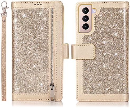 EYZUTAK Wallet Case for Samsung Galaxy A13 5G/4G/A04S, Magnetic Handbag Zipper Pocket PU Leather Flip with 9 Card Slots and Wrist Strap Folio TPU Inner Stand Case - Rose Gold