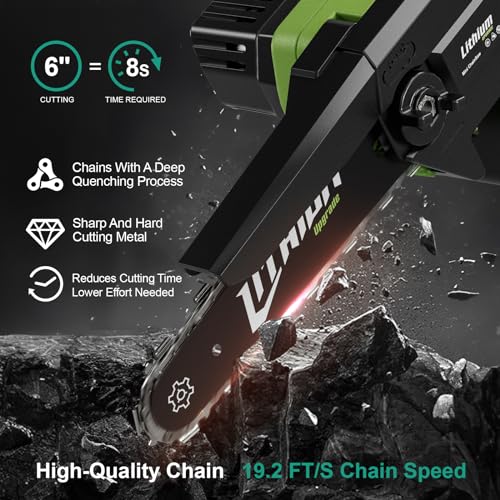 6 inch Mini Chainsaw Cordless with 2 Batteries, 20V Electric Portable Handheld Small Chainsaw Battery Powered for Tree Trimming, Wood Cutting, Garden Courtyard Work,Gift for Men Dad, Green by MGYM - Image 3