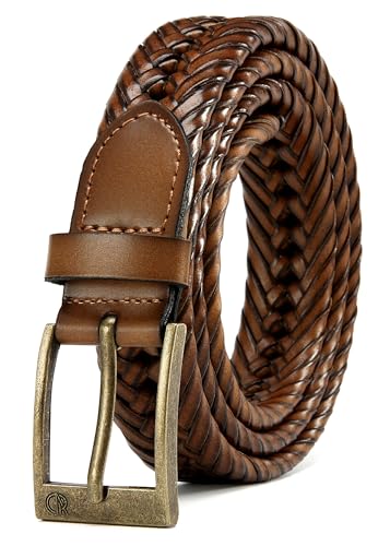Image of CHAOREN Leather Braided Belts for Men - 1 1 /8 inch Mens Casual Woven Leather Belt for Dress Pant