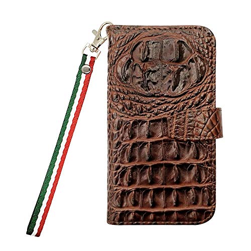 sslink iPhone17 Pro Max アイフォン17プロマックス 対応 手帳型 ケース クロコ柄 (ブラウン) 型押し PUレザー 合皮 クロコダイル ワニ革調 ボーダー(イタリア) ハンドストラップ 付き ストラップホール ストラップ穴 シンプ