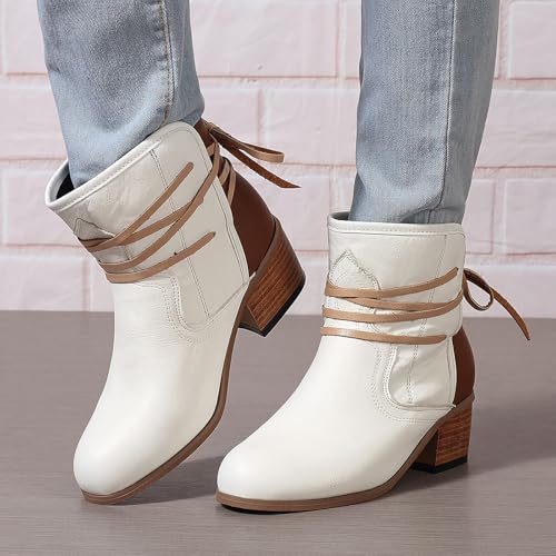 Bottines à talons bas Unifizz blanches, bottes courtes élégantes avec semelle confortable - 4