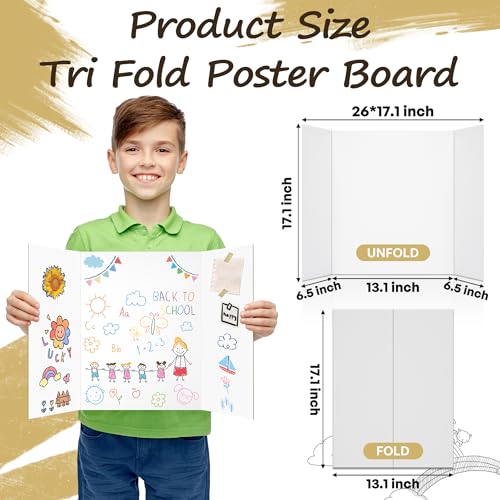 Image of PSHVYM 4 Pcs Trifold Poster Board, 26 x 17 inches Poster Board with Double Sided Tapes and Cardboard, Corrugated Presentation /Display Board for School Project, Science Fair, Business
