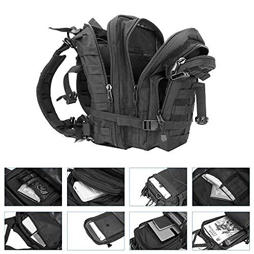 Greencity Army Tactical Backpack Military Assault Pack Flag Patch Outdoors Bug Out Bag Small Rucksack Molle Bag 30L，Black #TOP4