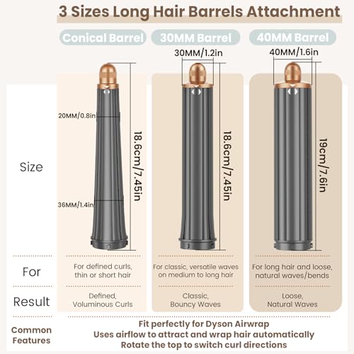 Image of 1.6IN Long Hair Barrels Attachment Compatible with Dyson Airwrap HS01 HS05 HS08 Accessories, Automatic Curling Iron Curlers for Soft Inward Curls Voluminous Outward Waves