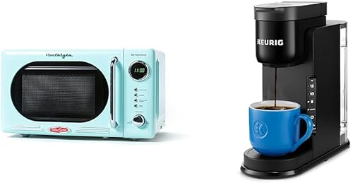 Nostalgia Horno microondas compacto retro y cafetera Keurig K-Express, cafetera de cápsulas K-Cup de una sola porción, color negro